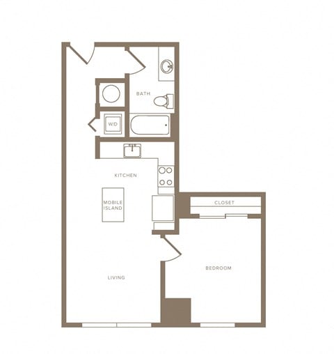 Floor plan for 1 bed, 1 bath, 639 sqft